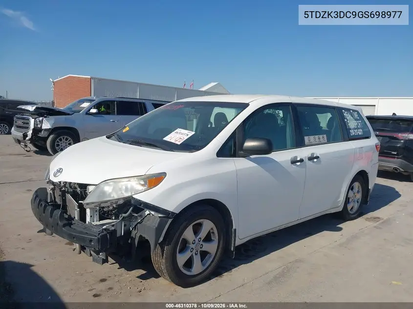 2016 TOYOTA SIENNA VIN 5TDZK3DC9GS698977 — фото 2