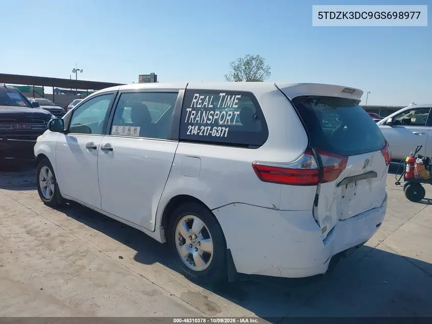 2016 TOYOTA SIENNA VIN 5TDZK3DC9GS698977 — фото 3