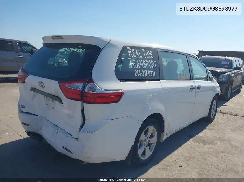 2016 TOYOTA SIENNA VIN 5TDZK3DC9GS698977 — фото 4