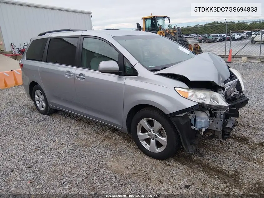 TOYOTA SIENNA 2016, VIN 5TDKK3DC7GS694833