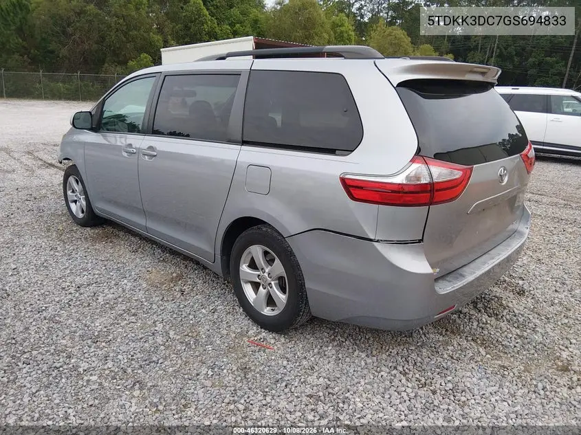 2016 TOYOTA SIENNA VIN 5TDKK3DC7GS694833 — фото 3
