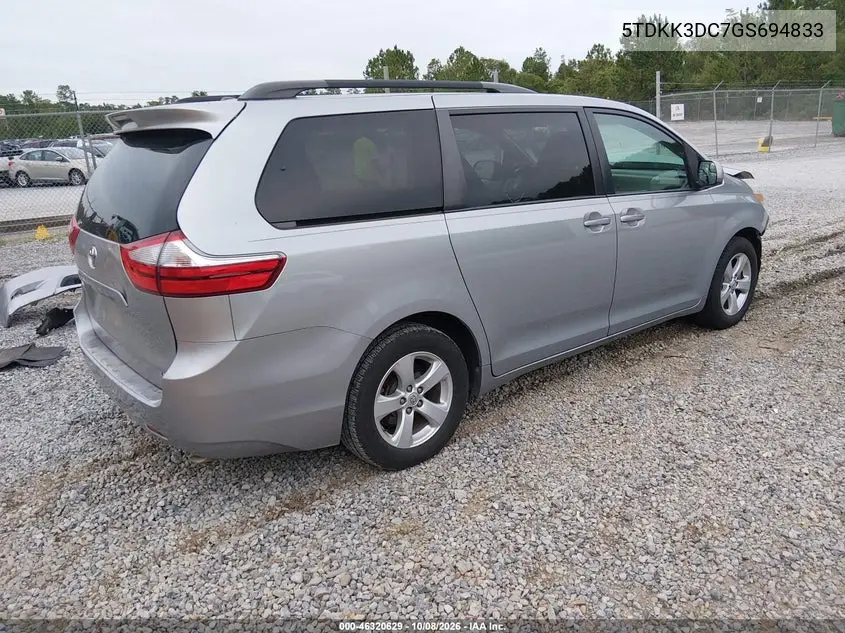 2016 TOYOTA SIENNA VIN 5TDKK3DC7GS694833 — фото 4
