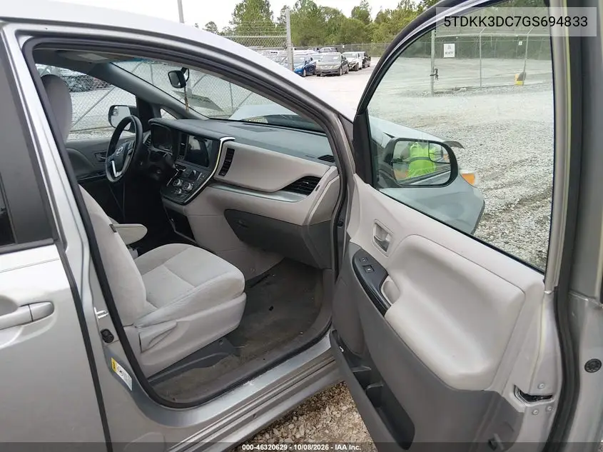 2016 TOYOTA SIENNA VIN 5TDKK3DC7GS694833 — фото 5