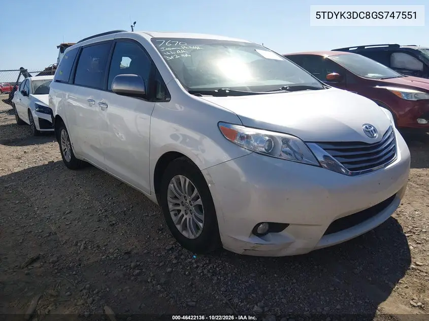 TOYOTA SIENNA 2016, VIN 5TDYK3DC8GS747551