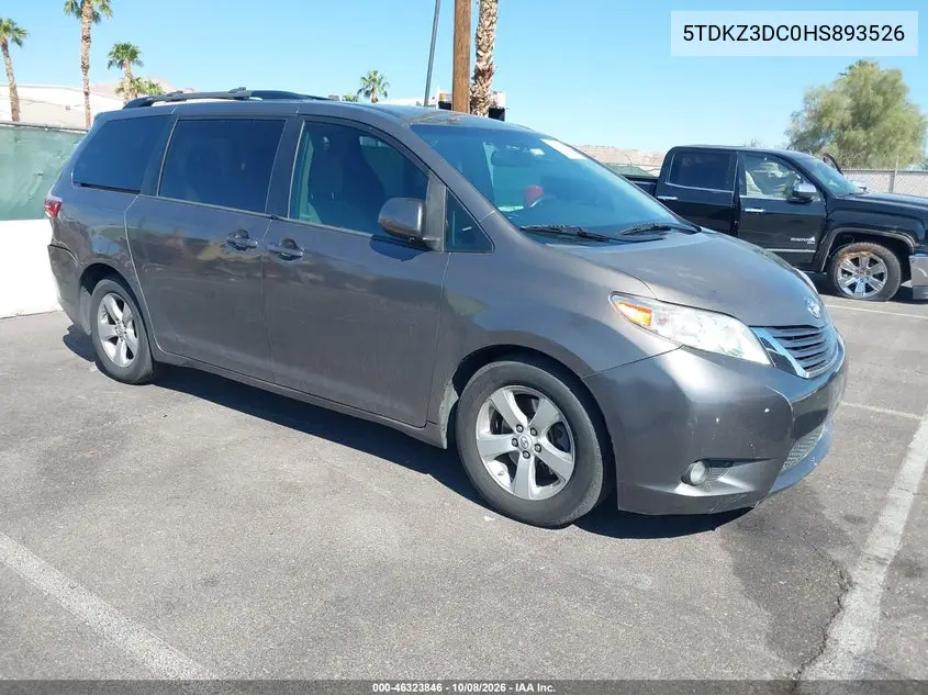 TOYOTA SIENNA 2017, VIN 5TDKZ3DC0HS893526