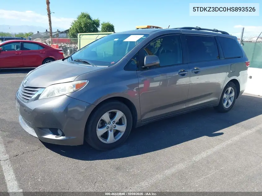 2017 TOYOTA SIENNA VIN 5TDKZ3DC0HS893526 — фото 2
