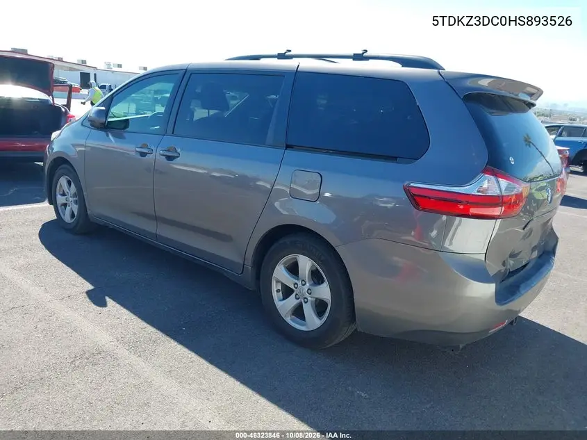 2017 TOYOTA SIENNA VIN 5TDKZ3DC0HS893526 — фото 3