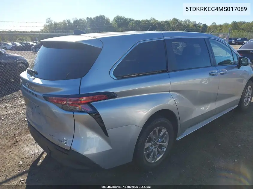 2021 TOYOTA SIENNA VIN 5TDKRKEC4MS017089 — фото 4