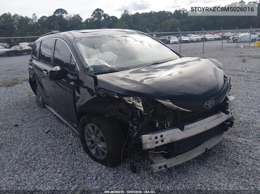 TOYOTA SIENNA 2021, VIN 5TDYRKEC8MS026016
