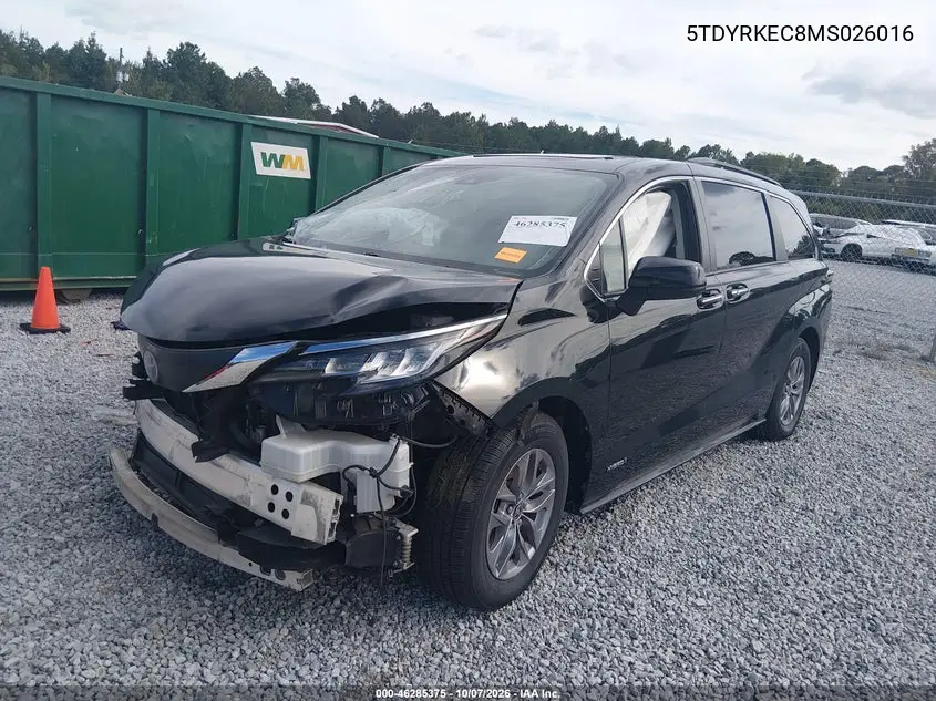 2021 TOYOTA SIENNA VIN 5TDYRKEC8MS026016 — фото 2