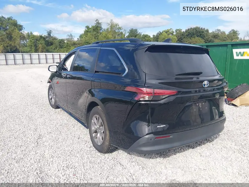 2021 TOYOTA SIENNA VIN 5TDYRKEC8MS026016 — фото 3