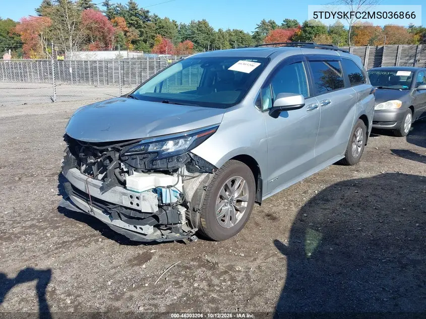 2021 TOYOTA SIENNA VIN 5TDYSKFC2MS036866 — фото 2