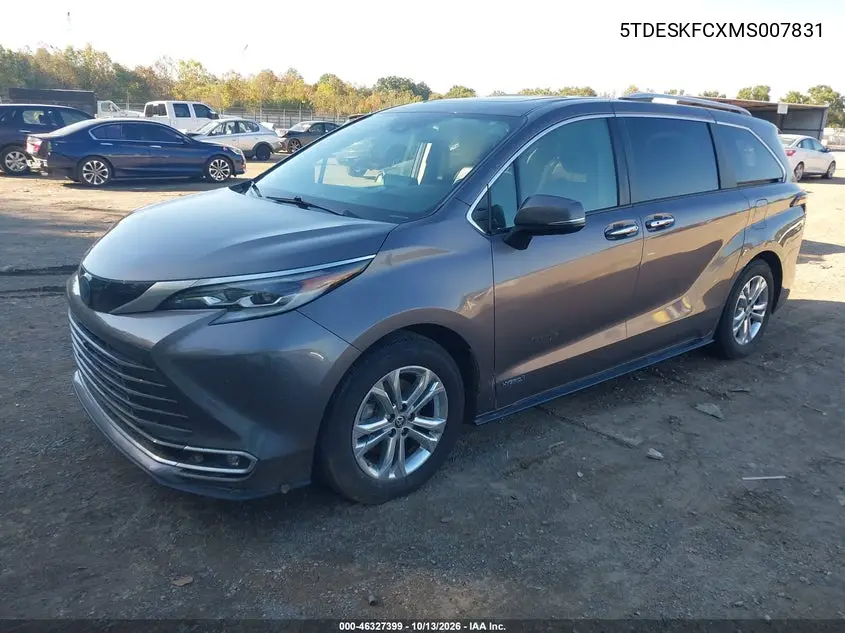 2021 TOYOTA SIENNA VIN 5TDESKFCXMS007831 — фото 2