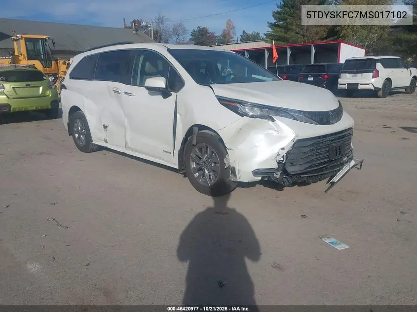 TOYOTA SIENNA 2021, VIN 5TDYSKFC7MS017102
