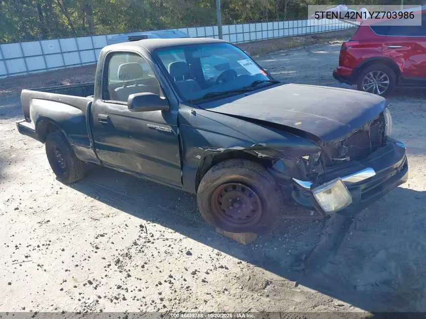 TOYOTA TACOMA 2000, VIN 5TENL42N1YZ703986