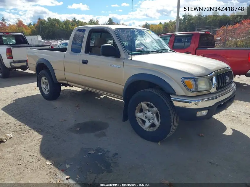 TOYOTA TACOMA 2004, VIN 5TEWN72N34Z418748