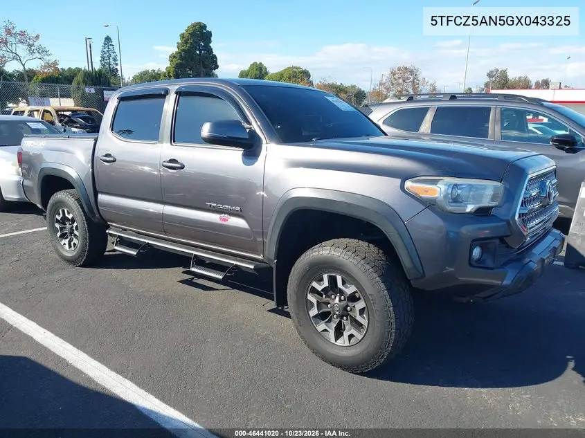 TOYOTA TACOMA 2016, VIN 5TFCZ5AN5GX043325