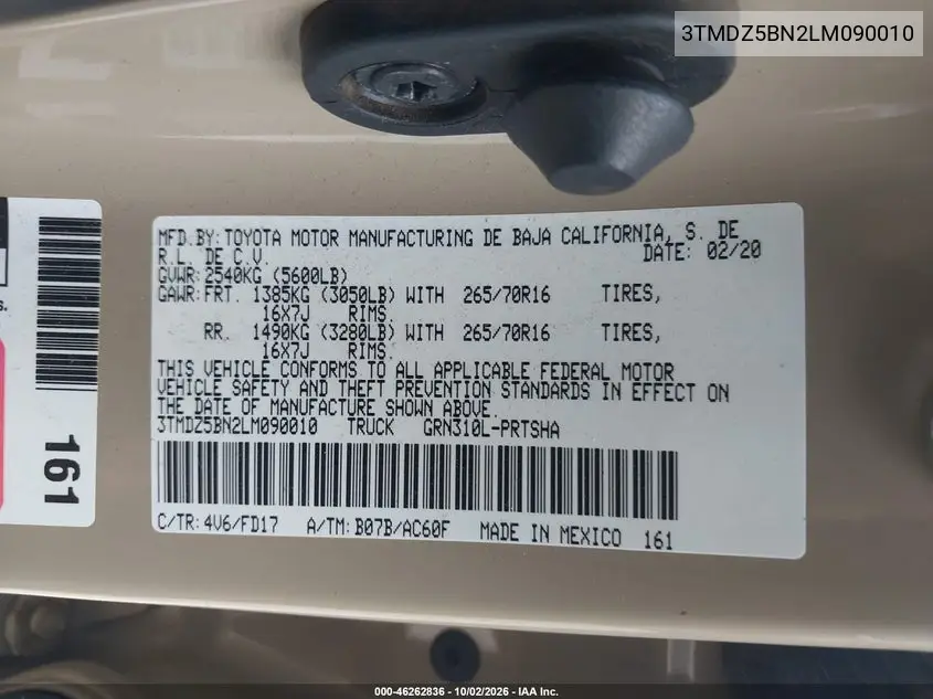 2020 TOYOTA TACOMA VIN 3TMDZ5BN2LM090010 — фото 9