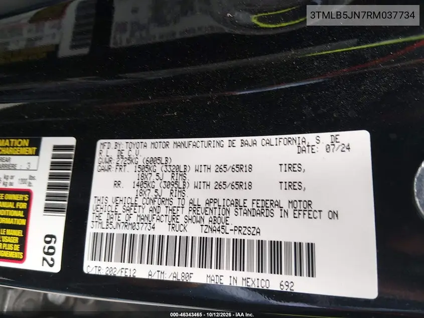 2024 TOYOTA TACOMA VIN 3TMLB5JN7RM037734 — фото 9