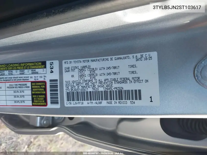 2025 TOYOTA TACOMA VIN 3TYLB5JN2ST103617 — фото 9