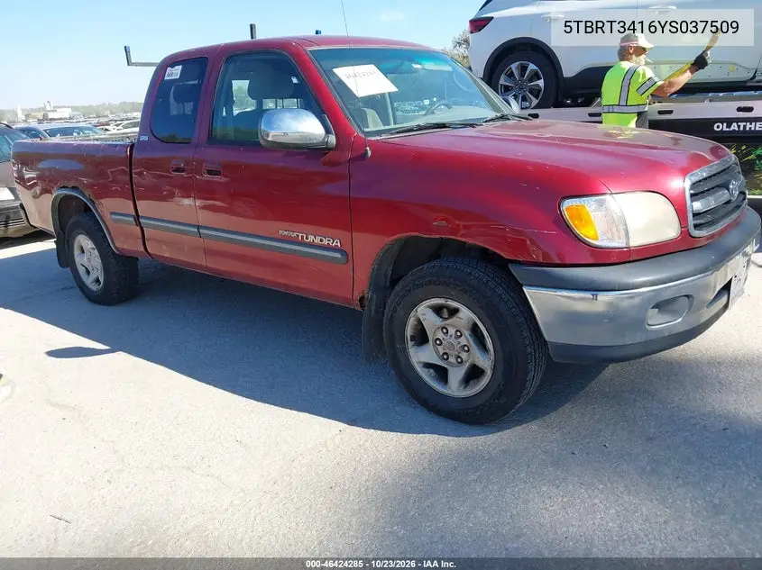 TOYOTA TUNDRA 2000, VIN 5TBRT3416YS037509