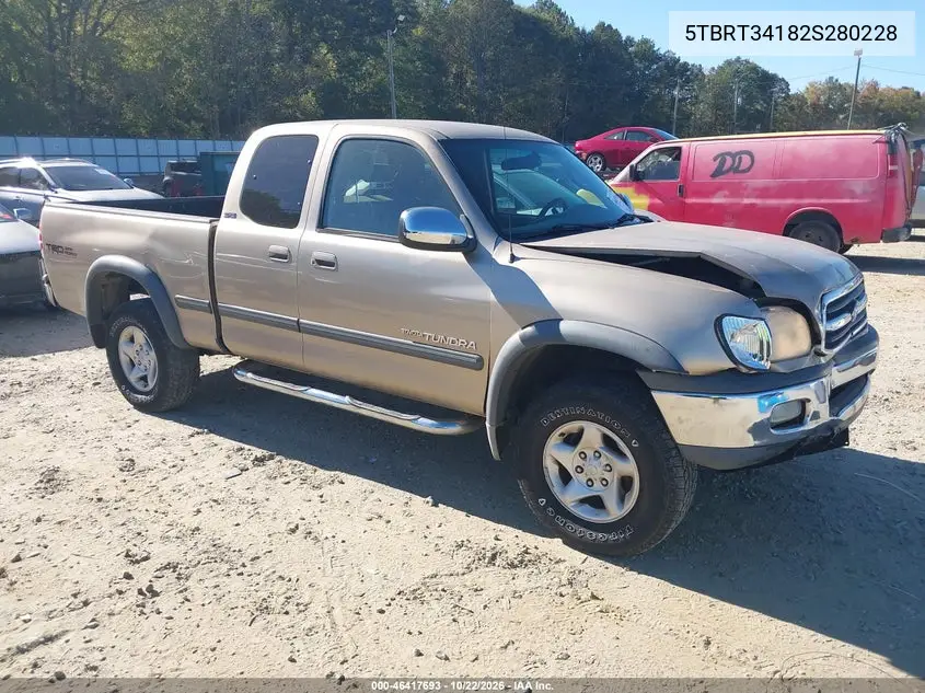 TOYOTA TUNDRA 2002, VIN 5TBRT34182S280228