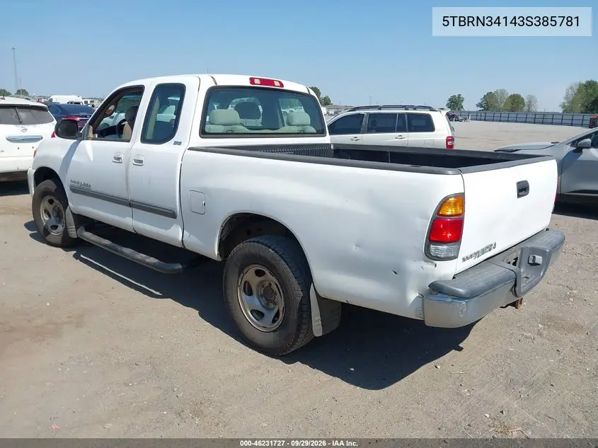 TOYOTA TUNDRA 2003, VIN 5TBRN34143S385781