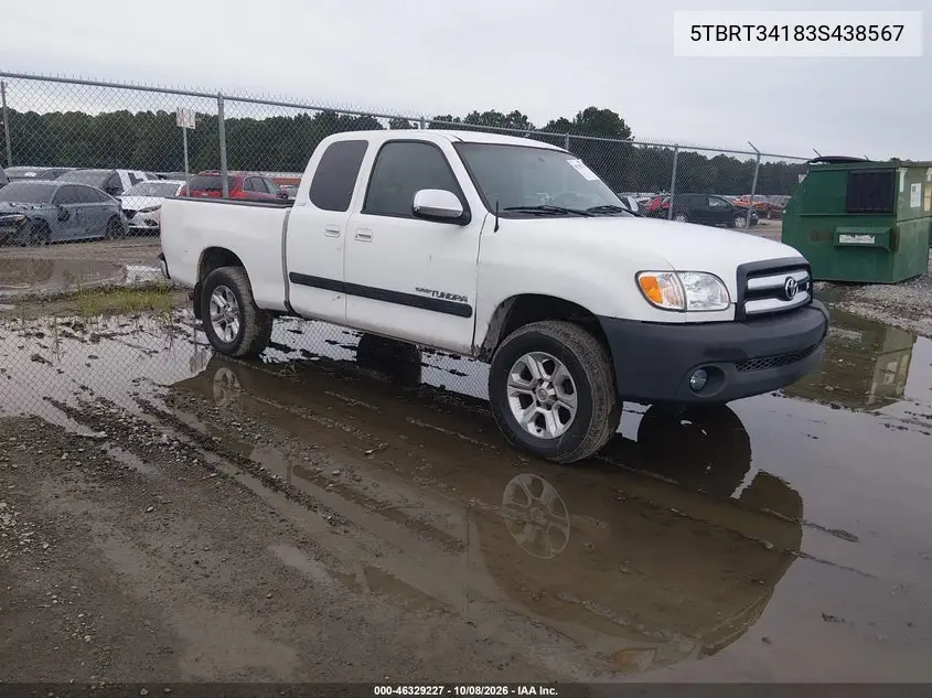 TOYOTA TUNDRA 2003, VIN 5TBRT34183S438567