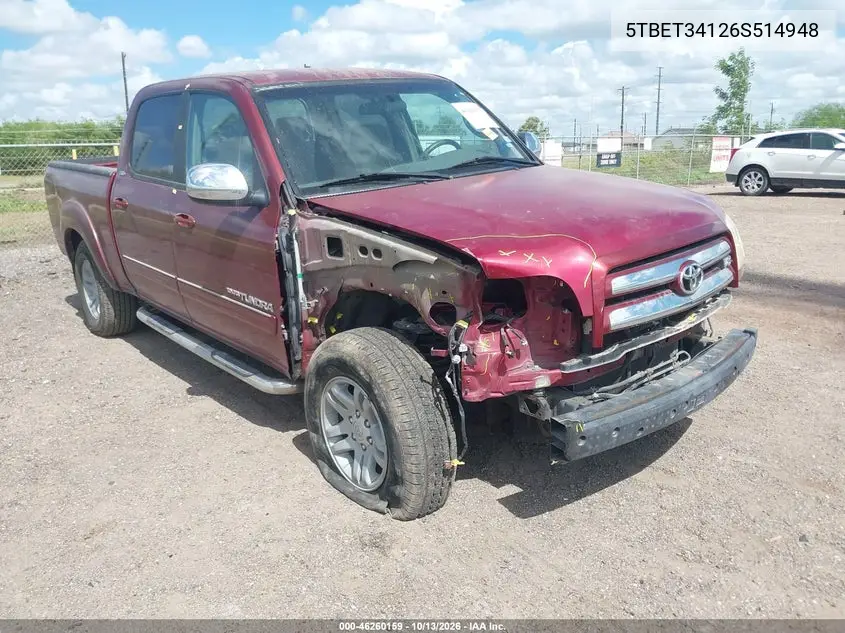 TOYOTA TUNDRA 2006, VIN 5TBET34126S514948