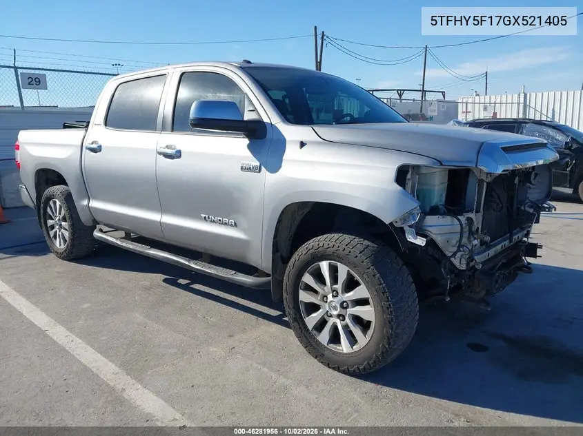 TOYOTA TUNDRA 2016, VIN 5TFHY5F17GX521405