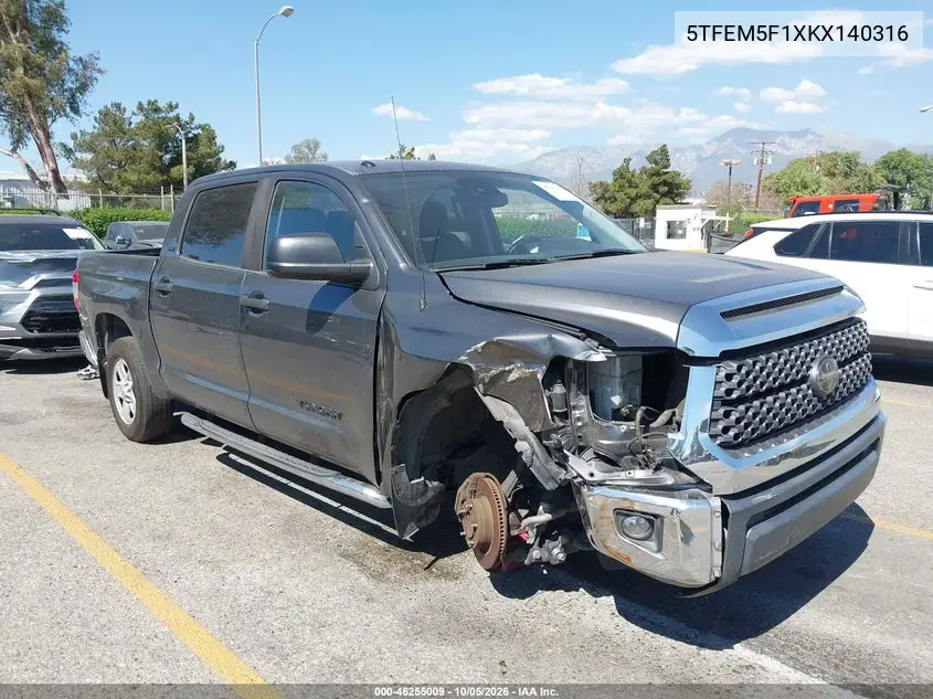 TOYOTA TUNDRA 2019, VIN 5TFEM5F1XKX140316