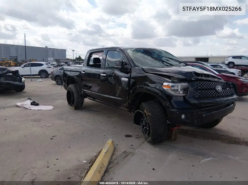 TOYOTA TUNDRA 2021, VIN 5TFAY5F18MX025266