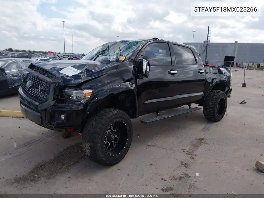 2021 TOYOTA TUNDRA VIN 5TFAY5F18MX025266 — фото 2