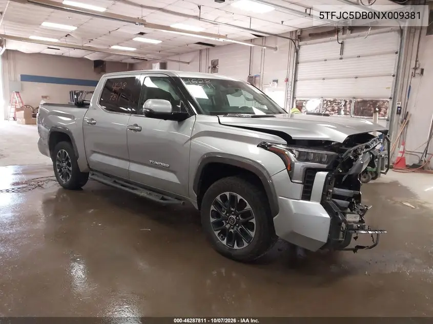 TOYOTA TUNDRA 2022, VIN 5TFJC5DB0NX009381