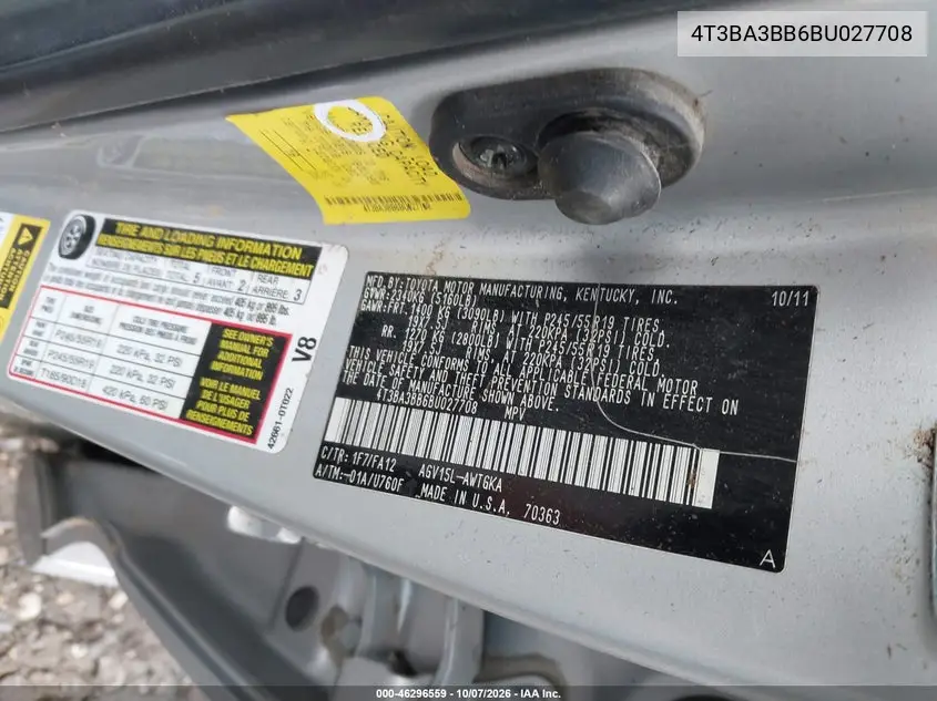 2011 TOYOTA VENZA VIN 4T3BA3BB6BU027708 — фото 9
