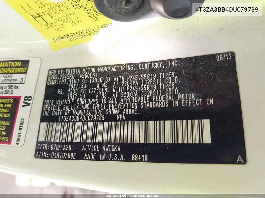 2013 TOYOTA VENZA VIN 4T3ZA3BB4DU079789 — фото 9