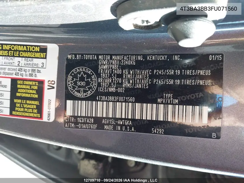 2015 TOYOTA VENZA VIN 4T3BA3BB3FU071560 — фото 19