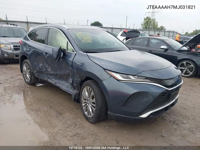 TOYOTA VENZA 2021, VIN JTEAAAAH7MJ031821