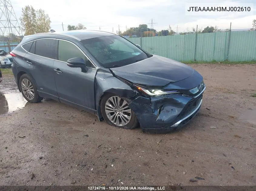 TOYOTA VENZA 2021, VIN JTEAAAAH3MJ002610
