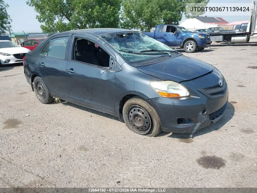 TOYOTA YARIS 2007, VIN JTDBT903671139424