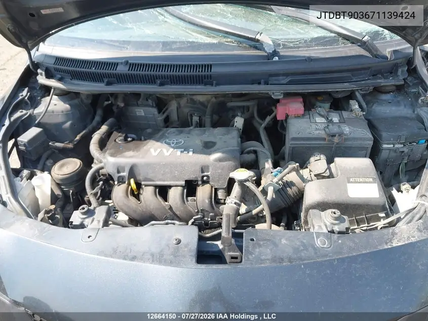 2007 TOYOTA YARIS VIN JTDBT903671139424 — фото 10