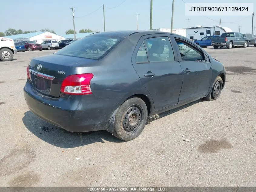 2007 TOYOTA YARIS VIN JTDBT903671139424 — фото 4