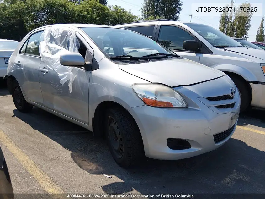 TOYOTA YARIS 2007, VIN JTDBT923071170925