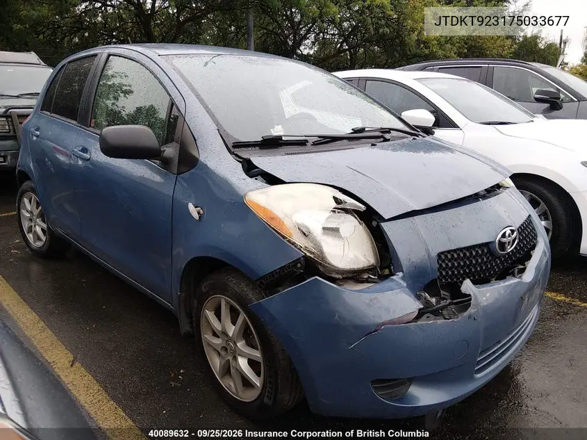 TOYOTA YARIS 2007, VIN JTDKT923175033677