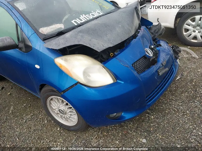 TOYOTA YARIS 2007, VIN JTDKT923475051350