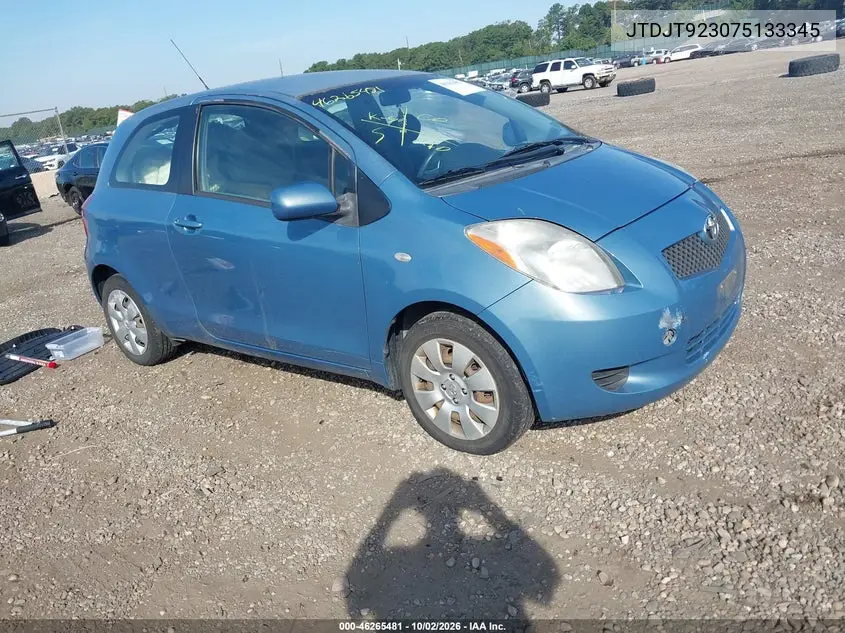 TOYOTA YARIS 2007, VIN JTDJT923075133345