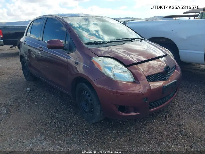 TOYOTA YARIS 2010, VIN JTDKT4K35A5316576