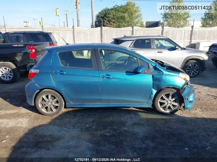 2012 TOYOTA YARIS VIN JTDKTUD35CD511423 — фото 13