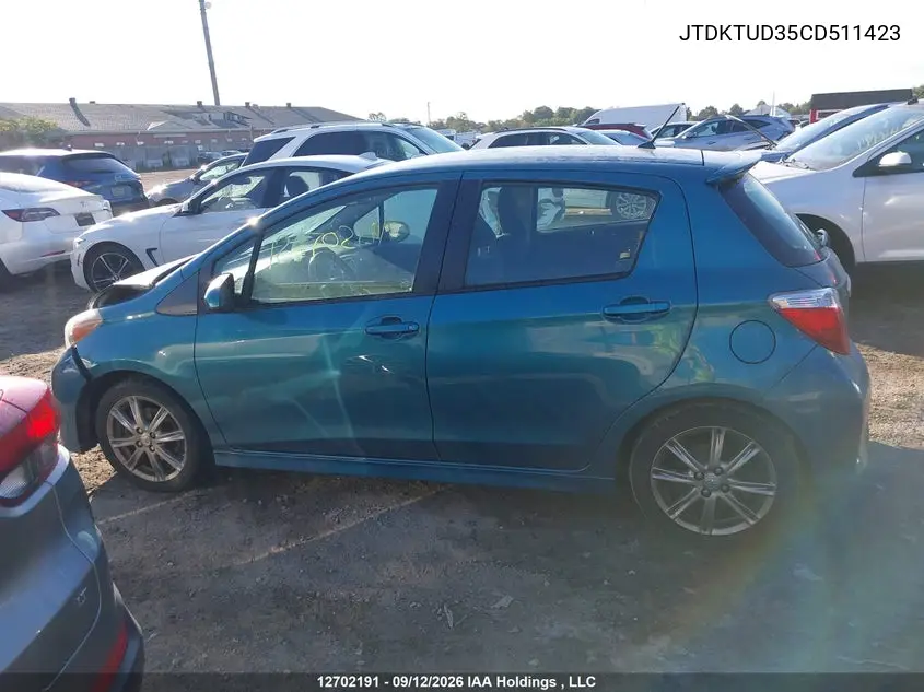 2012 TOYOTA YARIS VIN JTDKTUD35CD511423 — фото 14