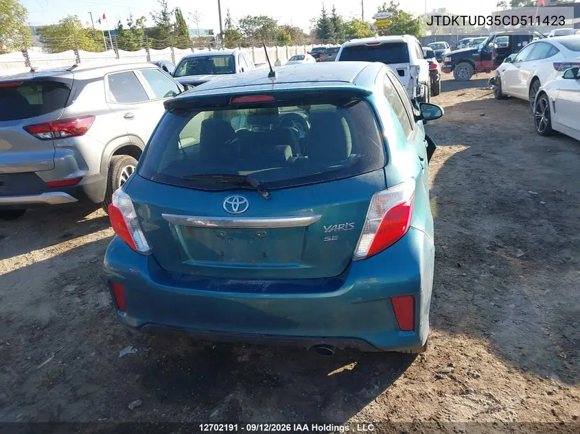 2012 TOYOTA YARIS VIN JTDKTUD35CD511423 — фото 16
